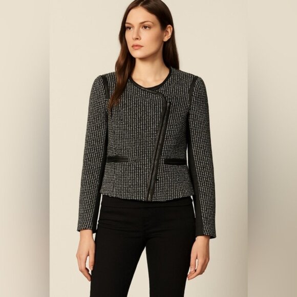 Sandro Tweed Moto Jacket Black & White Size L - Picture 1 of 11
